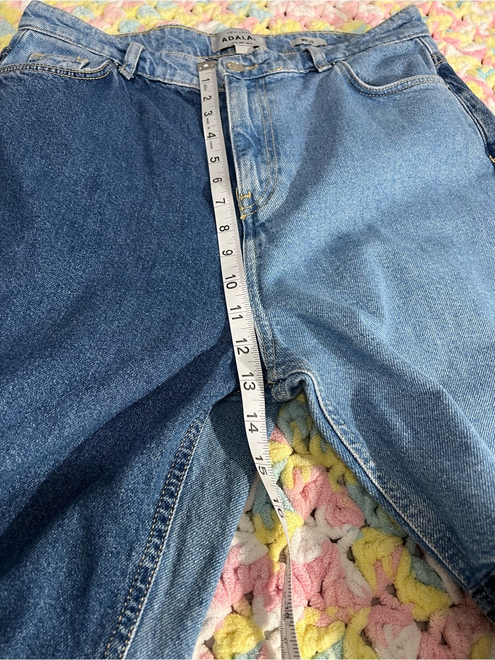 Adalae Two Tone Patchwork Jeans 10 High Waist Wide Leg Color Block Denim Y2K - Picture 7 of 8